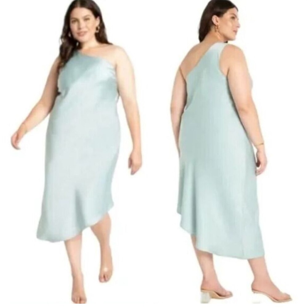 ELOQUII Smoke Blue One-Shoulder Cocktail dress